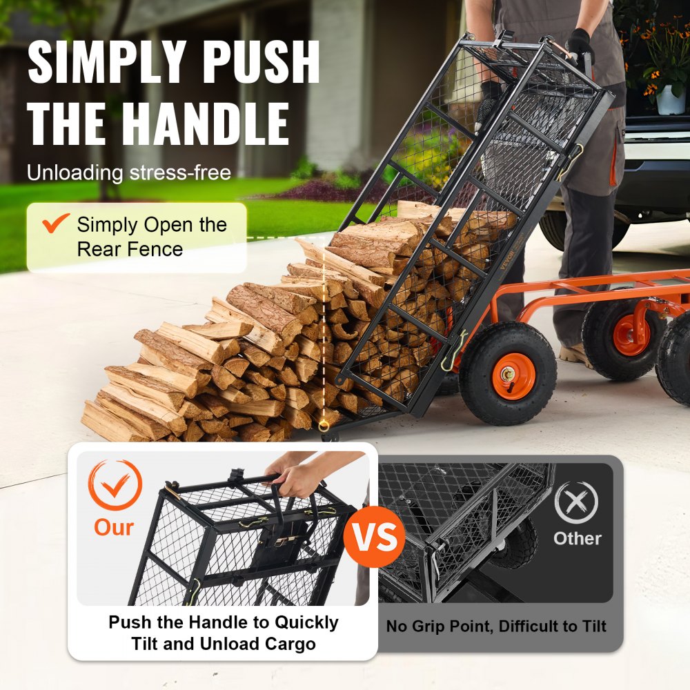 VEVOR Garden Cart, Sturdy Metal Construction with Simple Assembly, Versatile Dump Cart with Dual-Function Handle
