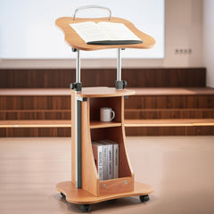VEVOR Podium Stand, 43-Inch Wooden Lectern, Portable Laptop Desk with Lockable Wheels, Wide Reading Surface and Open