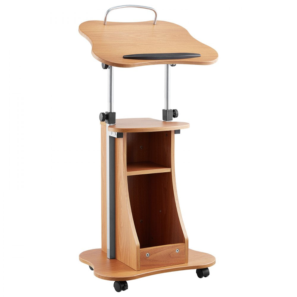 VEVOR Podium Stand, 43-Inch Wooden Lectern, Portable Laptop Desk with Lockable Wheels, Wide Reading Surface and Open