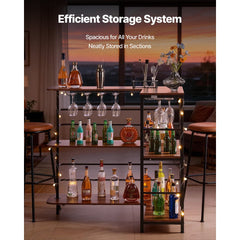 VEVOR Home Bar Unit, L-Shaped Wine Bar Cabinet Table 3-Tier with Storage Shelves, Adjustable Foot Pads, LED Light