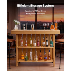 VEVOR Home Bar Unit, Wine Bar Cabinet Table 3-Tier with Storage Shelves, Opener Storage Box & Adjustable Foot Pads