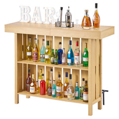 VEVOR Home Bar Unit, Wine Bar Cabinet Table 3-Tier with Storage Shelves, Opener Storage Box & Adjustable Foot Pads