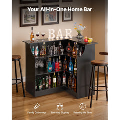 VEVOR Home Bar Unit, L-Shaped Wine Bar Cabinet Table 4-Tier with Storage Shelves, Wine Glass Holder, 300 lbs Max