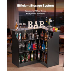 VEVOR Home Bar Unit, L-Shaped Wine Bar Cabinet Table 4-Tier with Storage Shelves, Wine Glass Holder, 300 lbs Max