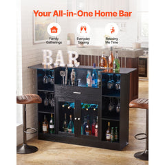 VEVOR Home Bar Unit, Wine Bar Cabinet Table 4-Tier with Storage Drawer Shelves, Wine Glass Holder, Bottle Rack, LED