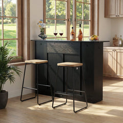 VEVOR Home Bar Unit, Wine Bar Cabinet Table 4-Tier with Storage Drawer Shelves, Wine Glass Holder, Bottle Rack, LED