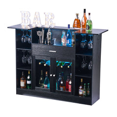 VEVOR Home Bar Unit, Wine Bar Cabinet Table 4-Tier with Storage Drawer Shelves, Wine Glass Holder, Bottle Rack, LED