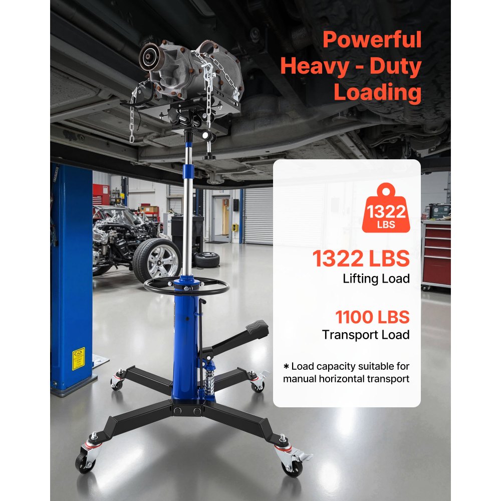 VEVOR Hydraulic Transmission Jack, 1322 lbs / 0.6 Ton Lifting Capacity Telescoping Transmission Jack with Foot Pedal