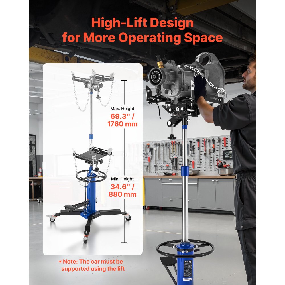 VEVOR Hydraulic Transmission Jack, 1660 lbs / 0.75 Ton Lifting Capacity Telescoping Transmission Jack with Foot Pedal