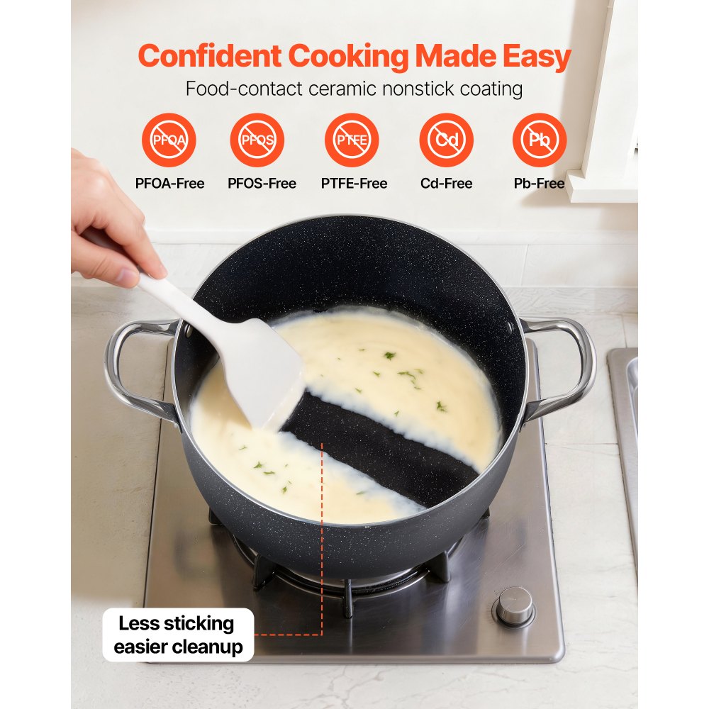 VEVOR Aluminum Stock Pot, 12-Quart Nonstick Ceramic Coated Pot with Glass Lid, PFOA-Free, PFAS-Free, Compatible with