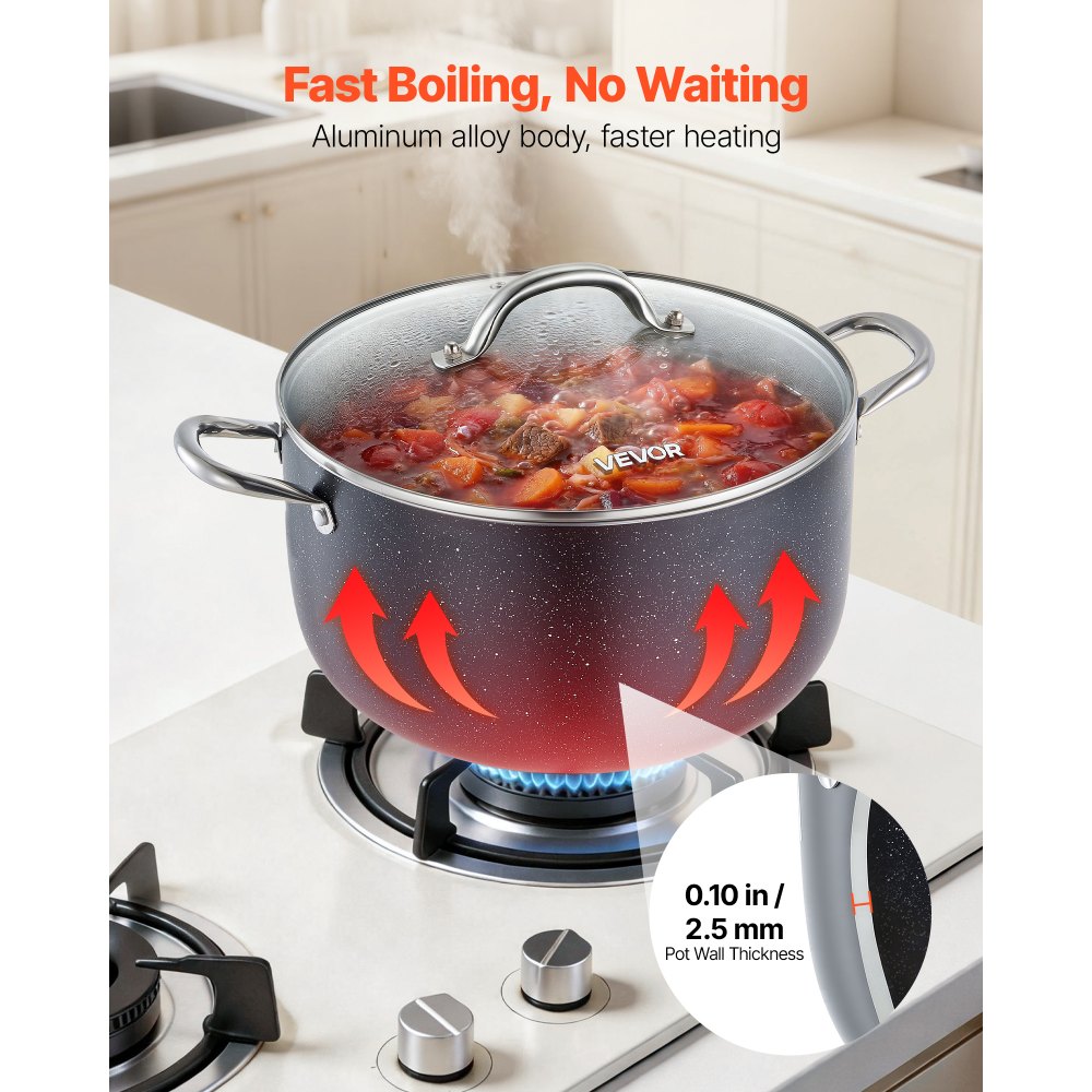 VEVOR Aluminum Stock Pot, 12-Quart Nonstick Ceramic Coated Pot with Glass Lid, PFOA-Free, PFAS-Free, Compatible with
