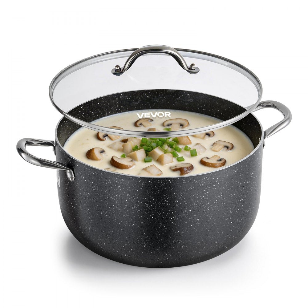 VEVOR Aluminum Stock Pot, 12-Quart Nonstick Ceramic Coated Pot with Glass Lid, PFOA-Free, PFAS-Free, Compatible with