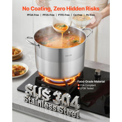 VEVOR Stainless Steel Stock Pot, 16-Quart Stainless Steel Stockpot with Glass Lid, PFOA-Free, PFAS-Free, Compatible