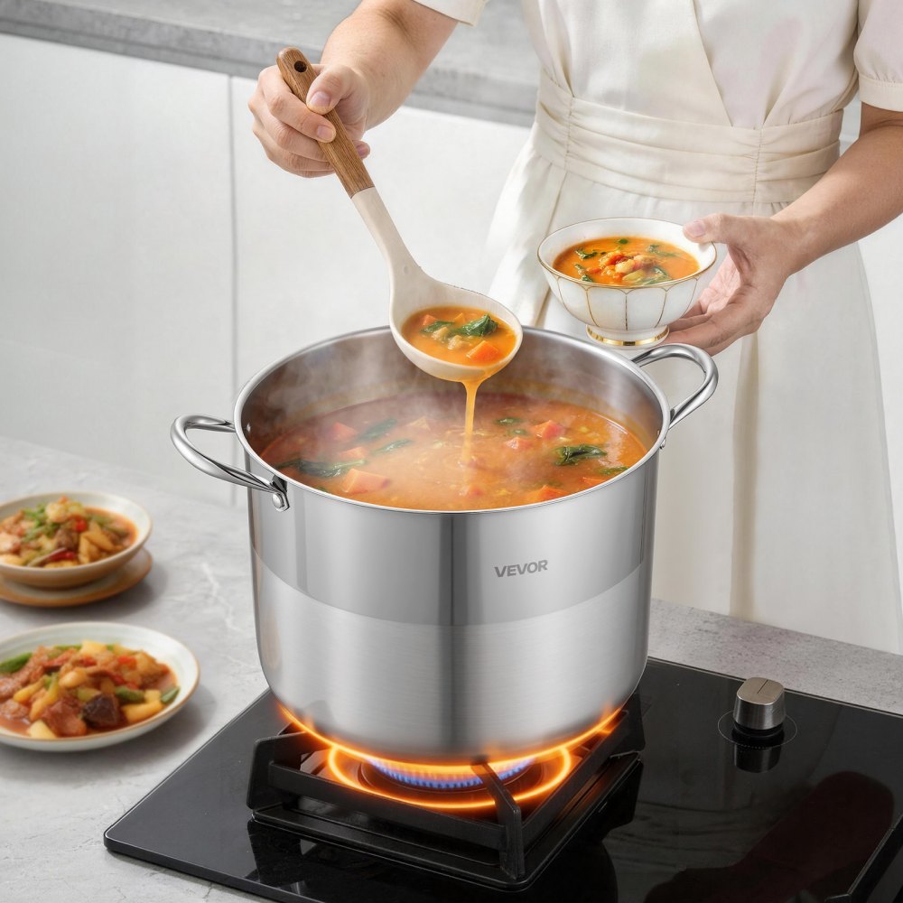 VEVOR Stainless Steel Stock Pot, 16-Quart Stainless Steel Stockpot with Glass Lid, PFOA-Free, PFAS-Free, Compatible