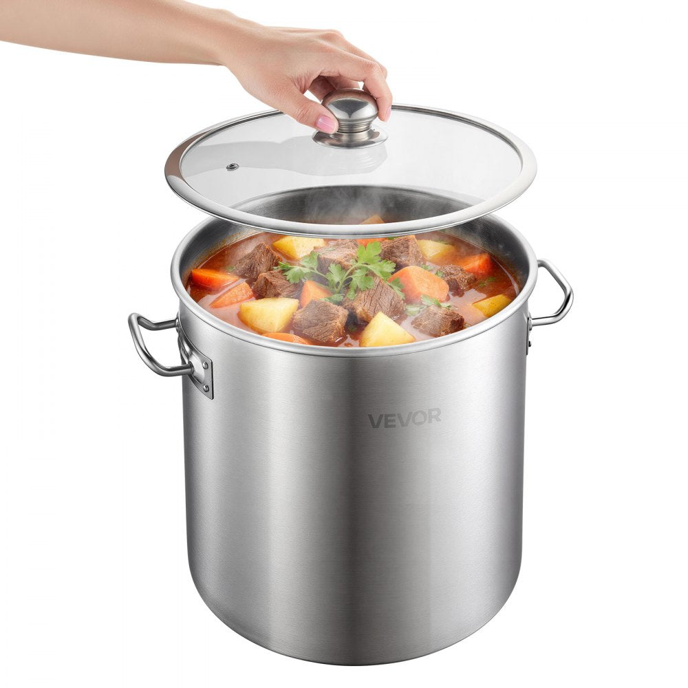VEVOR Stainless Steel Stock Pot, 21-Quart Stainless Steel Stockpot with Glass Lid, PFOA-Free, PFAS-Free, Compatible