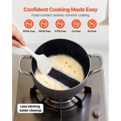 VEVOR Aluminum Stock Pot, 6-Quart Nonstick Ceramic Coated Pot with Glass Lid, PFOA-Free, PFAS-Free, Compatible with Gas