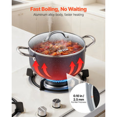 VEVOR Aluminum Stock Pot, 6-Quart Nonstick Ceramic Coated Pot with Glass Lid, PFOA-Free, PFAS-Free, Compatible with Gas