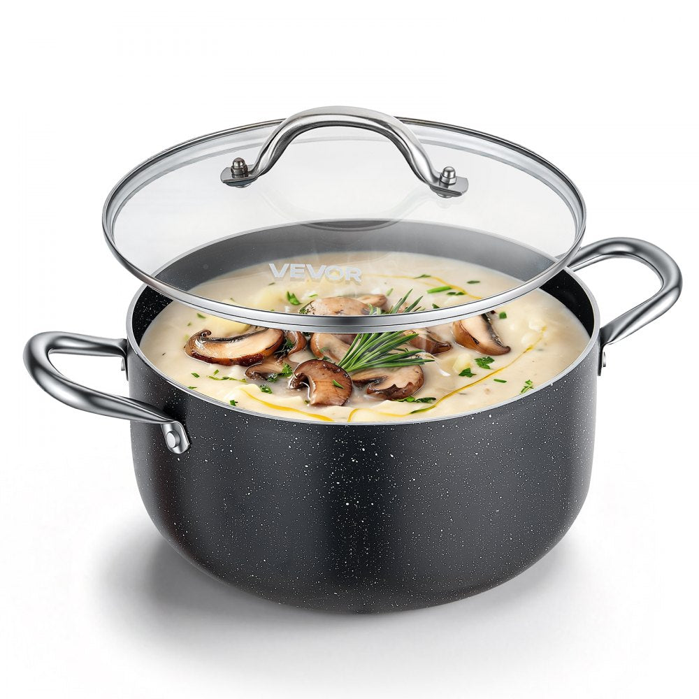 VEVOR Aluminum Stock Pot, 6-Quart Nonstick Ceramic Coated Pot with Glass Lid, PFOA-Free, PFAS-Free, Compatible with Gas