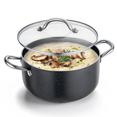 VEVOR Aluminum Stock Pot, 6-Quart Nonstick Ceramic Coated Pot with Glass Lid, PFOA-Free, PFAS-Free, Compatible with Gas