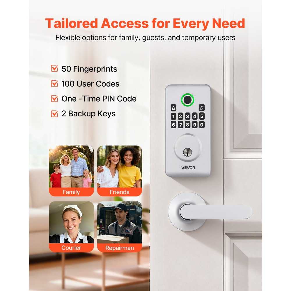 VEVOR Fingerprint Door Lock Set, Electronic Biometric Deadbolt Keyless Entry Door Lock with Handle, Pioneering