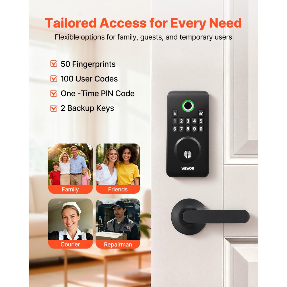 VEVOR Fingerprint Door Lock Set, Electronic Biometric Deadbolt Keyless Entry Door Lock with Handle, Pioneering
