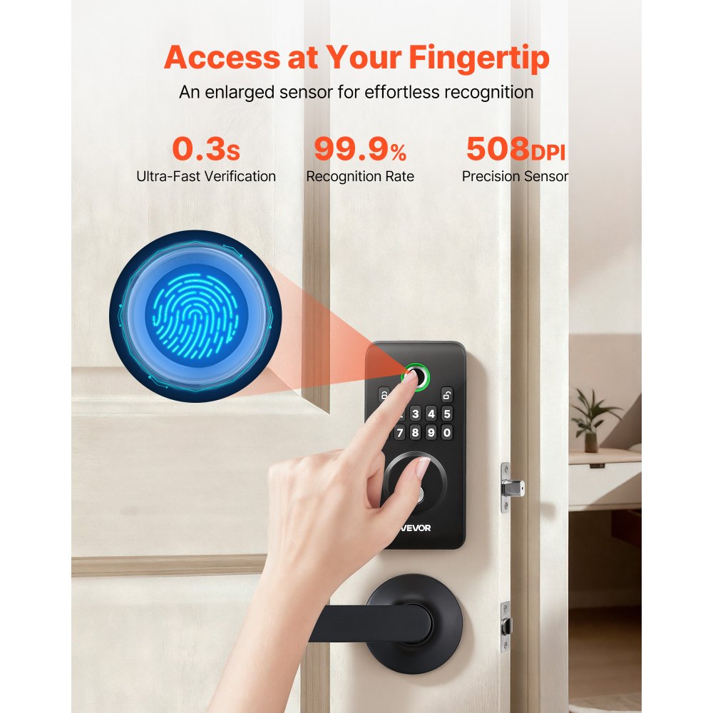 VEVOR Fingerprint Door Lock Set, Electronic Biometric Deadbolt Keyless Entry Door Lock with Handle, Pioneering