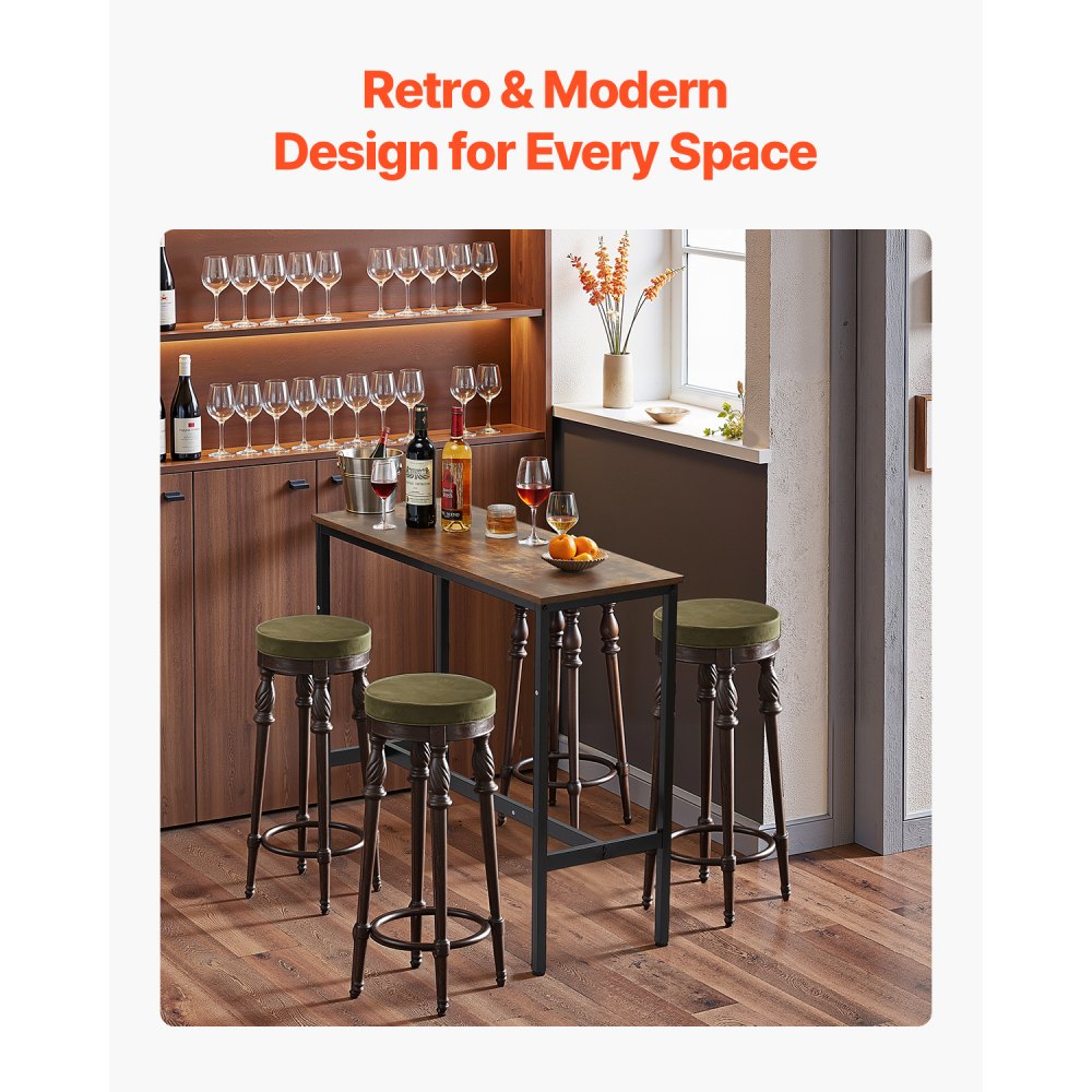 VEVOR Bar Table, Sturdy Metal Frame High Top Pub Table, Narrow Long Kitchen Dining, Cocktail Counter Bar Height Desk