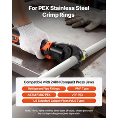 VEVOR Press Tool, 18V Electric Pipe Crimping Tool for 1/2" 3/4" 1" PEX Pipe Stainless Steel Rings, 24KN PEX Press Tool