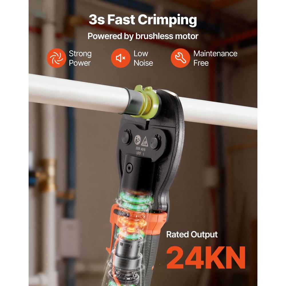 VEVOR Press Tool, 18V Electric Pipe Crimping Tool for 1/2" 3/4" 1" PEX Pipe Stainless Steel Rings, 24KN PEX Press Tool