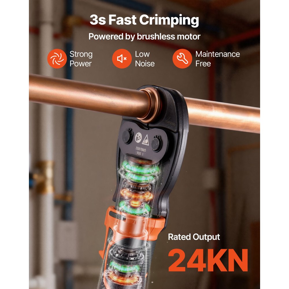 VEVOR Press Tool Kit, 18V Electric Pipe Crimping Tool for 1/2", 3/4", 1" Copper Tubes, 24KN Press Tool Compatible with