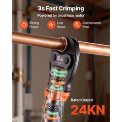 VEVOR Press Tool Kit, 18V Electric Pipe Crimping Tool for 1/2", 3/4", 1" Copper Tubes, 24KN Press Tool Compatible with