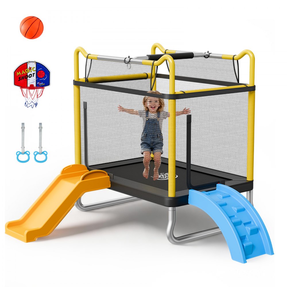 VEVOR Trampoline for Kids, Toddler Mini Trampoline, 132 lbs Capacity Indoor Outdoor Play Toys with Enclosure Net