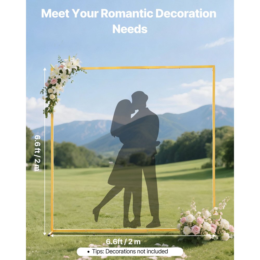 VEVOR Arch Backdrop Stand, 6.6 x 6.6 ft, Stable Structure, Easy Assembly, Square Gold Metal Arch Backdrop Stand for