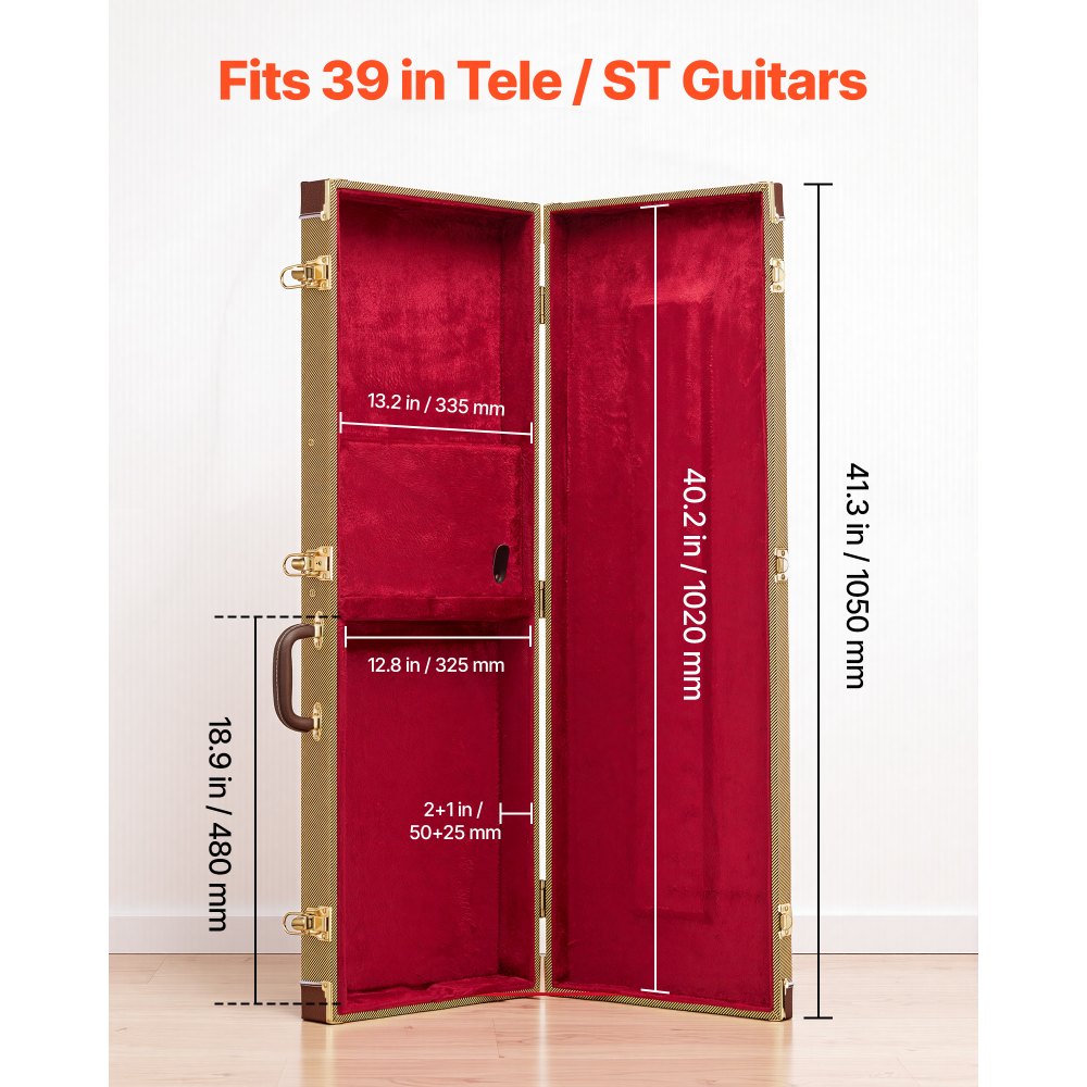 VEVOR Electric Guitar Hard Case, 41.3 Inch, Rectangle Wooden Hard-Shell Protective Carrying Case, with Lock Latch