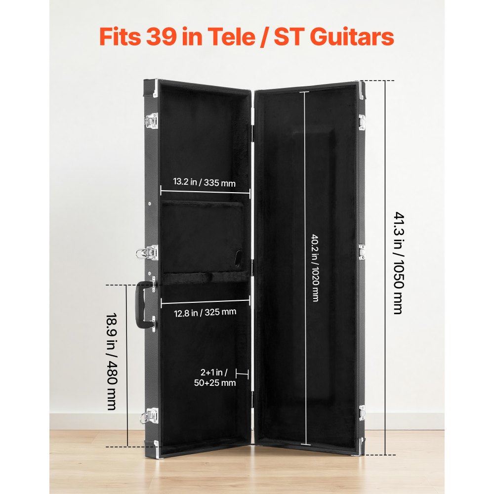 VEVOR Electric Guitar Hard Case, 41.3 Inch, Rectangle Wooden Hard-Shell Protective Carrying Case, with Lock Latch