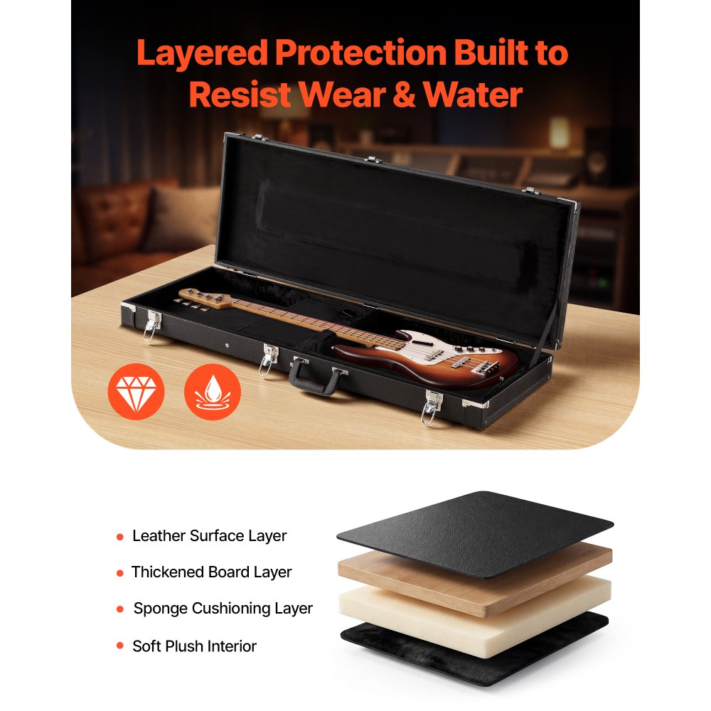 VEVOR Electric Guitar Hard Case, 41.3 Inch, Rectangle Wooden Hard-Shell Protective Carrying Case, with Lock Latch