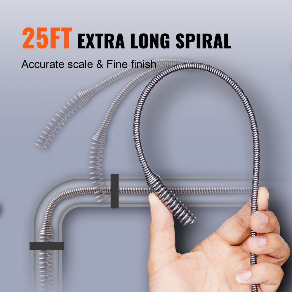 VEVOR Drain Auger 25Ft, Plumbing Snake Auto Feed, Plumbers Snake with Drill Attachment, Pipe Snake Drain Clog Remover