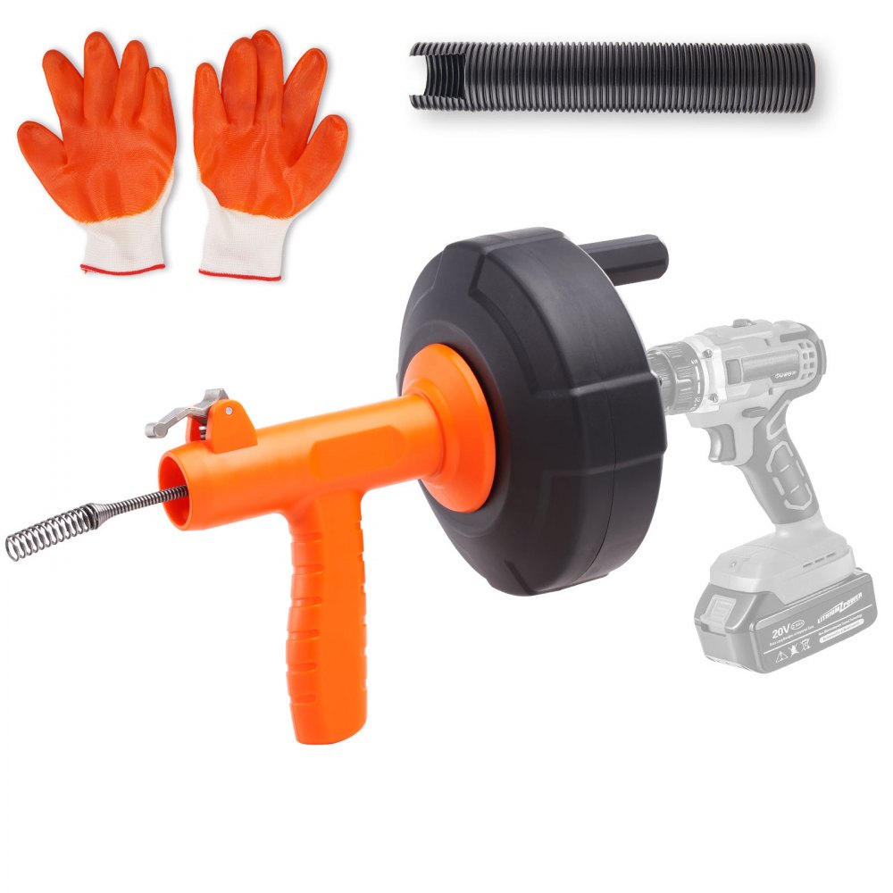 VEVOR Drain Auger 25Ft, Plumbing Snake Auto Feed, Plumbers Snake with Drill Attachment, Pipe Snake Drain Clog Remover
