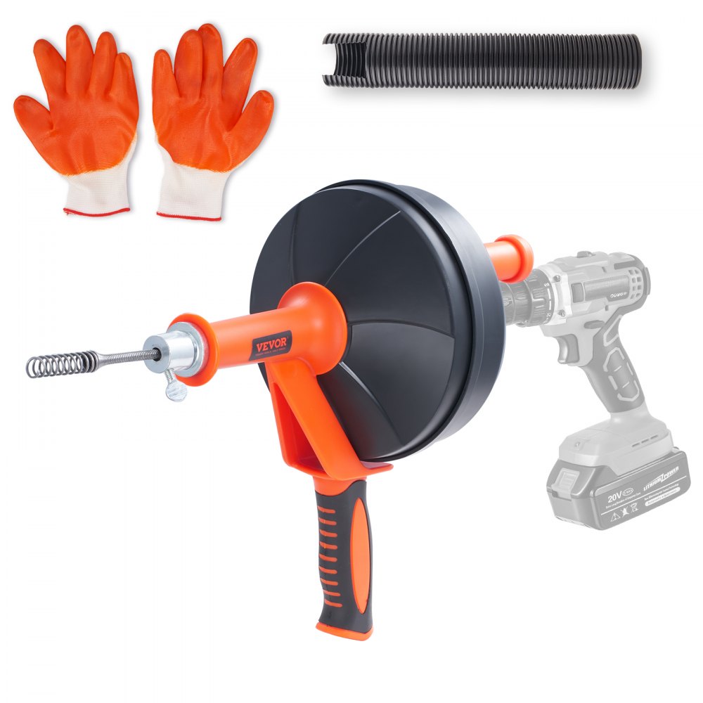 VEVOR Drain Auger 25Ft, Plumbing Snake with Drill Attachment, Plumbers Snake Drain Clog Remover for Kitchen Bathroom
