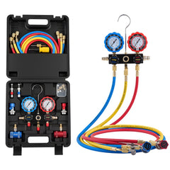 VEVOR AC Manifold Gauge Set for R134a R404A R1234yf R22 Refrigerant, 3 Way AC Gauge with 5 ft Hoses, Adapters, Quick
