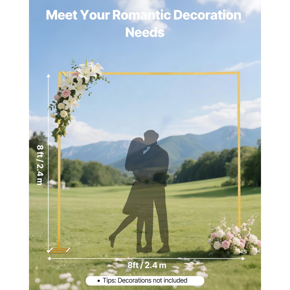 VEVOR Arch Backdrop Stand, 8 x 8 ft, Stable Structure, Easy Assembly, Square Gold Metal Arch Backdrop Stand for