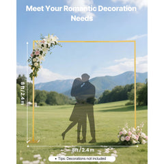 VEVOR Arch Backdrop Stand, 8 x 8 ft, Stable Structure, Easy Assembly, Square Gold Metal Arch Backdrop Stand for