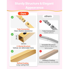 VEVOR Arch Backdrop Stand, 8 x 8 ft, Stable Structure, Easy Assembly, Square Gold Metal Arch Backdrop Stand for