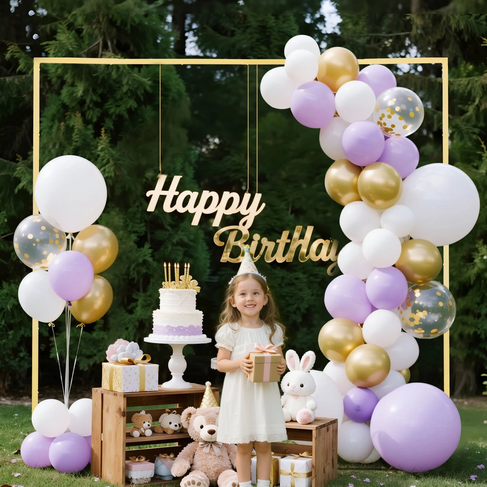 VEVOR Arch Backdrop Stand, 8 x 8 ft, Stable Structure, Easy Assembly, Square Gold Metal Arch Backdrop Stand for