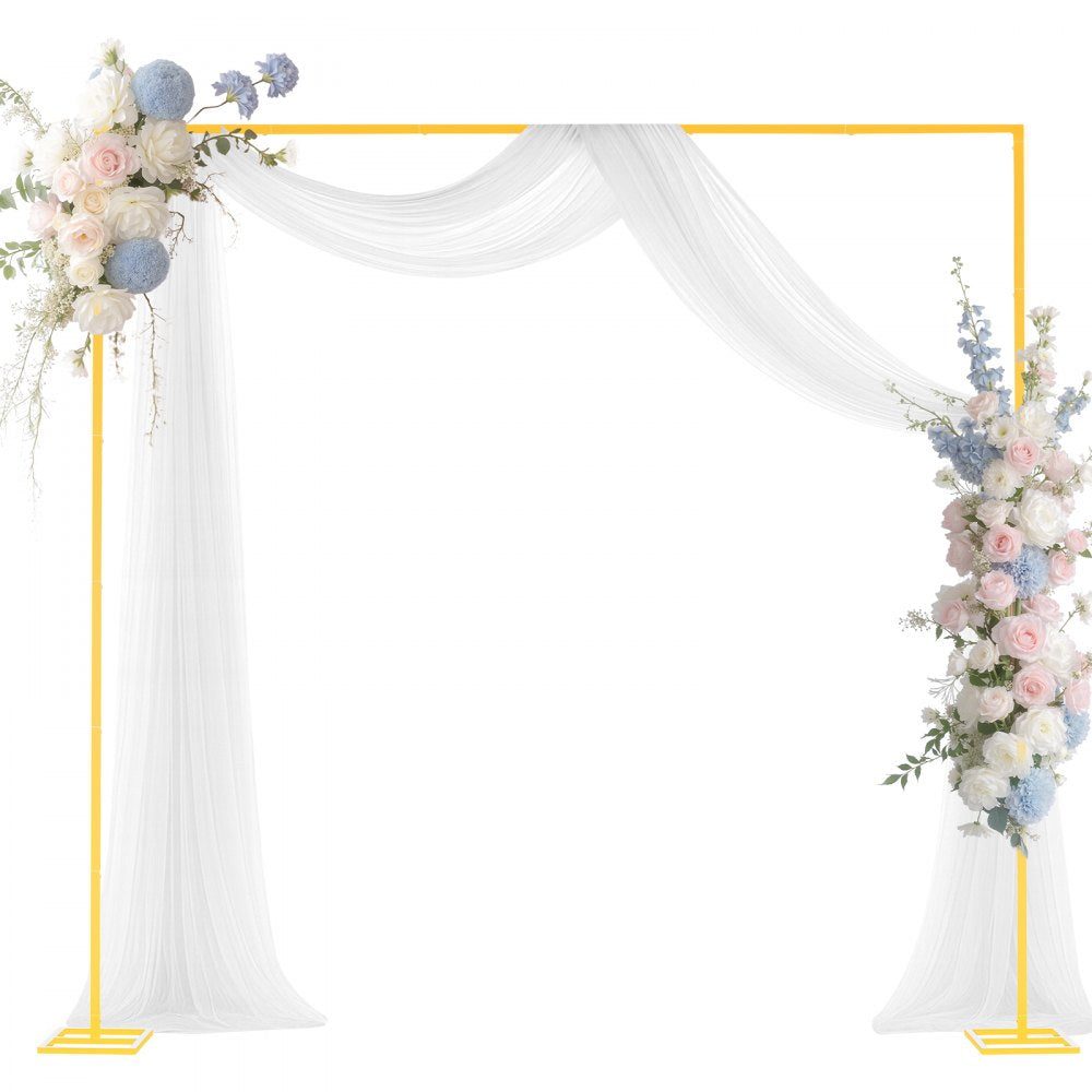 VEVOR Arch Backdrop Stand, 8 x 8 ft, Stable Structure, Easy Assembly, Square Gold Metal Arch Backdrop Stand for