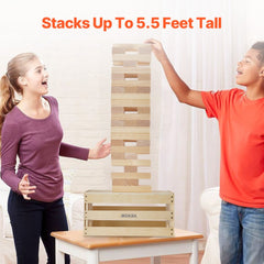 VEVOR Tumbling Timber Toy, 60 Blocks Giant Tumble Tower Blocks Game, Pine Wood Tumbling Tower Game with Storage Crate