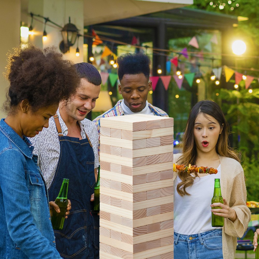 VEVOR Tumbling Timber Toy, 60 Blocks Giant Tumble Tower Blocks Game, Pine Wood Tumbling Tower Game with Storage Crate