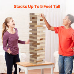 VEVOR Tumbling Timber Toy, 60 Blocks Giant Tumble Tower Blocks Game, Pine Wood Tumbling Tower Game with Carry Bag and