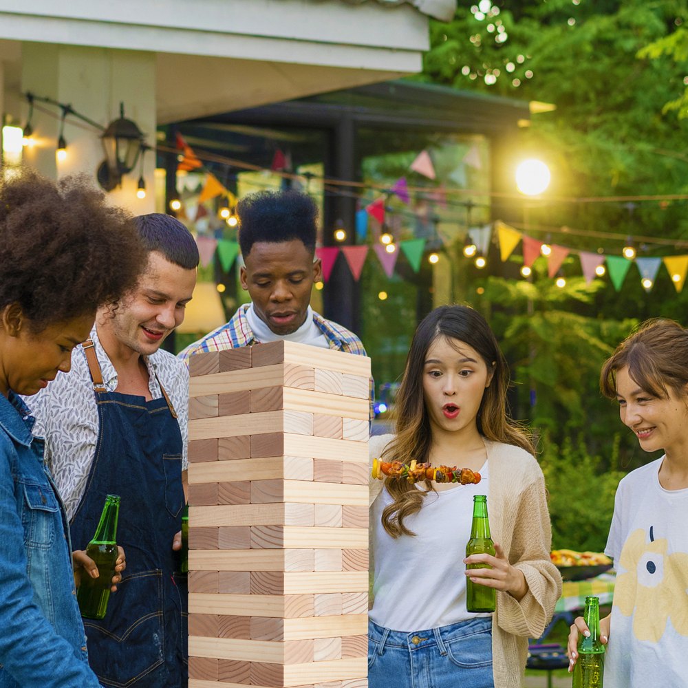 VEVOR Tumbling Timber Toy, 60 Blocks Giant Tumble Tower Blocks Game, Pine Wood Tumbling Tower Game with Carry Bag and