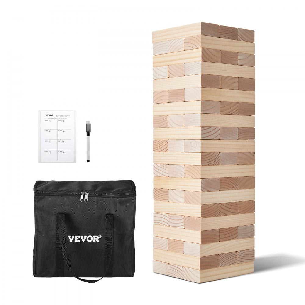 VEVOR Tumbling Timber Toy, 60 Blocks Giant Tumble Tower Blocks Game, Pine Wood Tumbling Tower Game with Carry Bag and